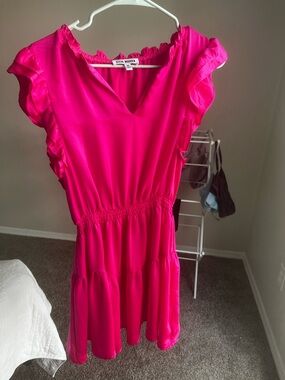 Steve Madden Bright Hot Pink Ruffle Sleeve Mini Dress